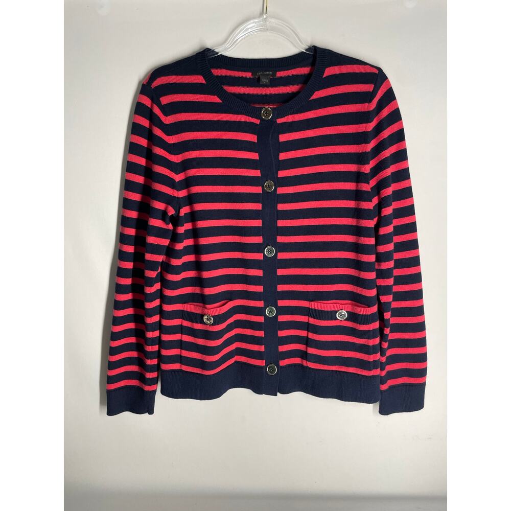 J.Jill Wearever Striped Button Front Cardigan Sweater Cotton Bland knit Small